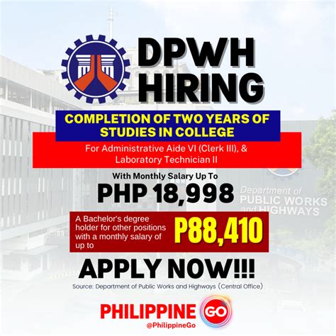 dpwh vacancies|27 Vacancies Available at DPWH Central Office: Be .